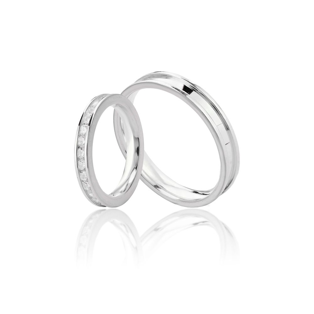 Aliança prata com pedras 3mm