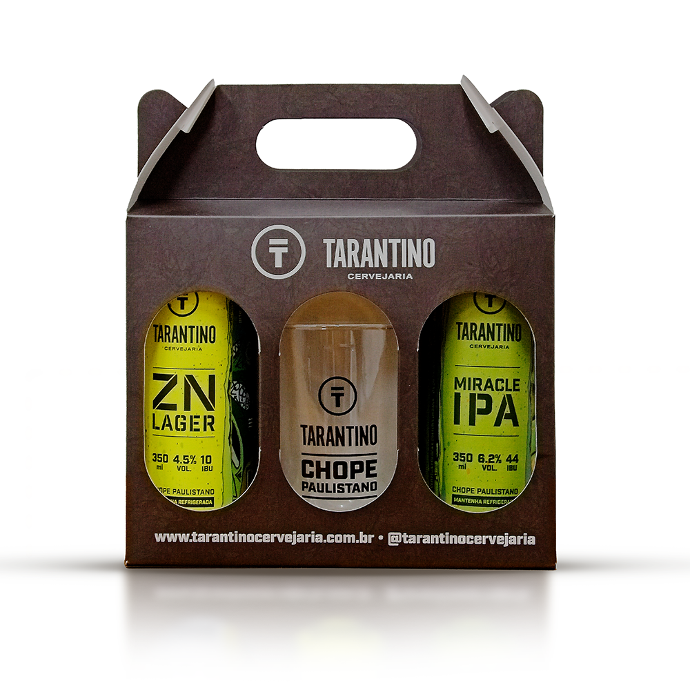 Kit Presente | Caixa Preta + 1 Copo Tarantino de 300ml + 2 Latas de 350ml