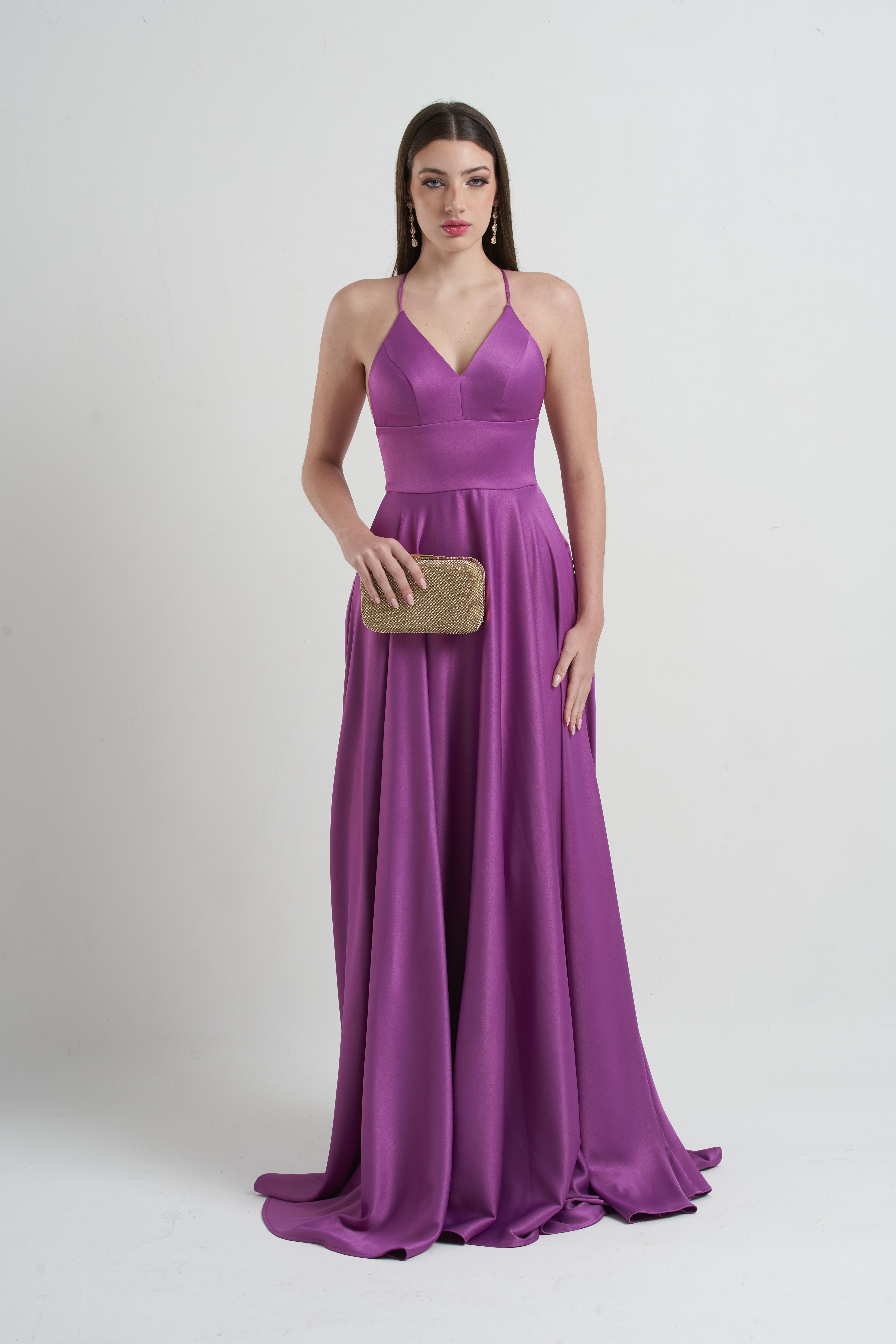 Vestido Cetim com Pala Fucisa