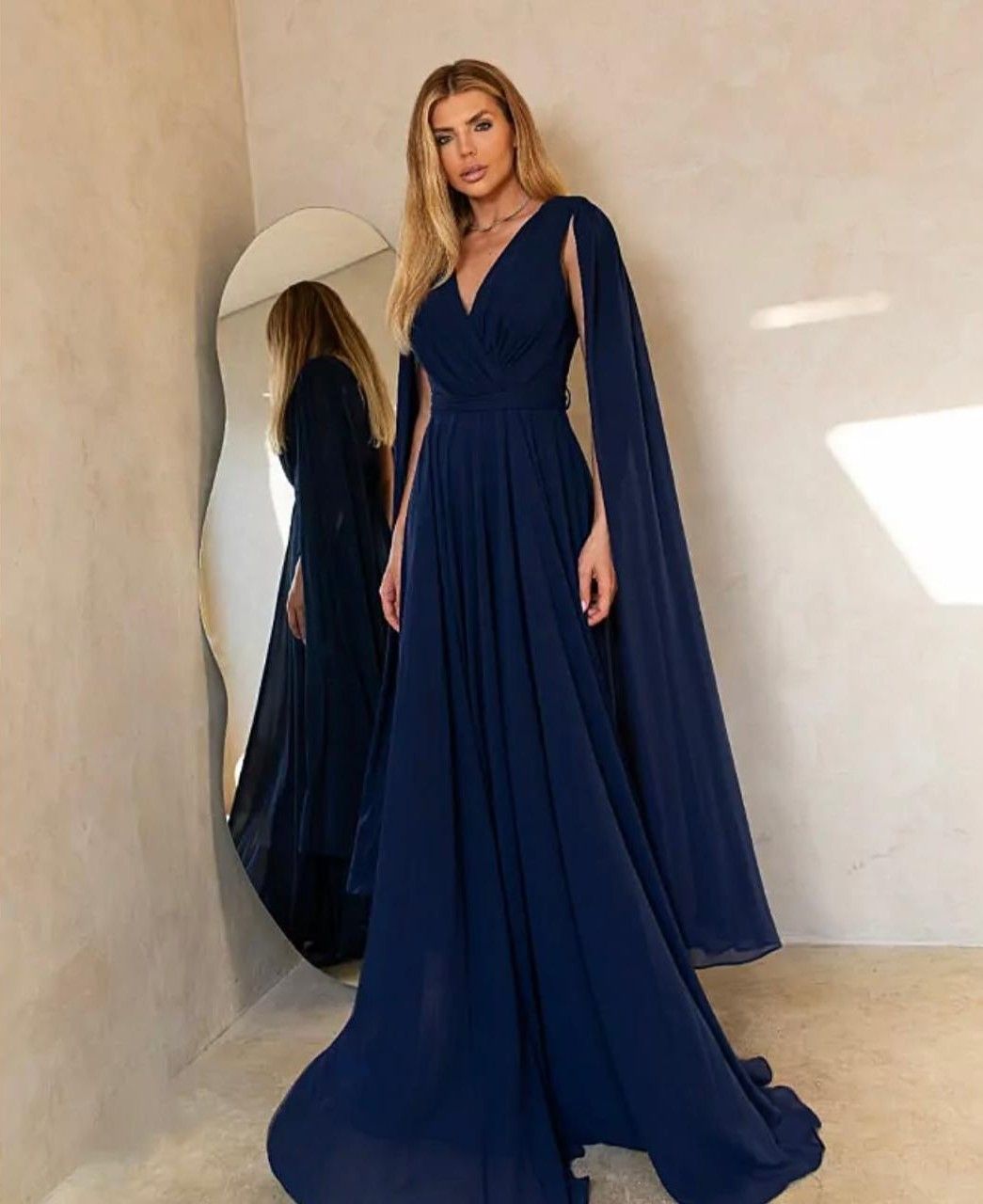 Vestido Manga Capa Azul Marinho
