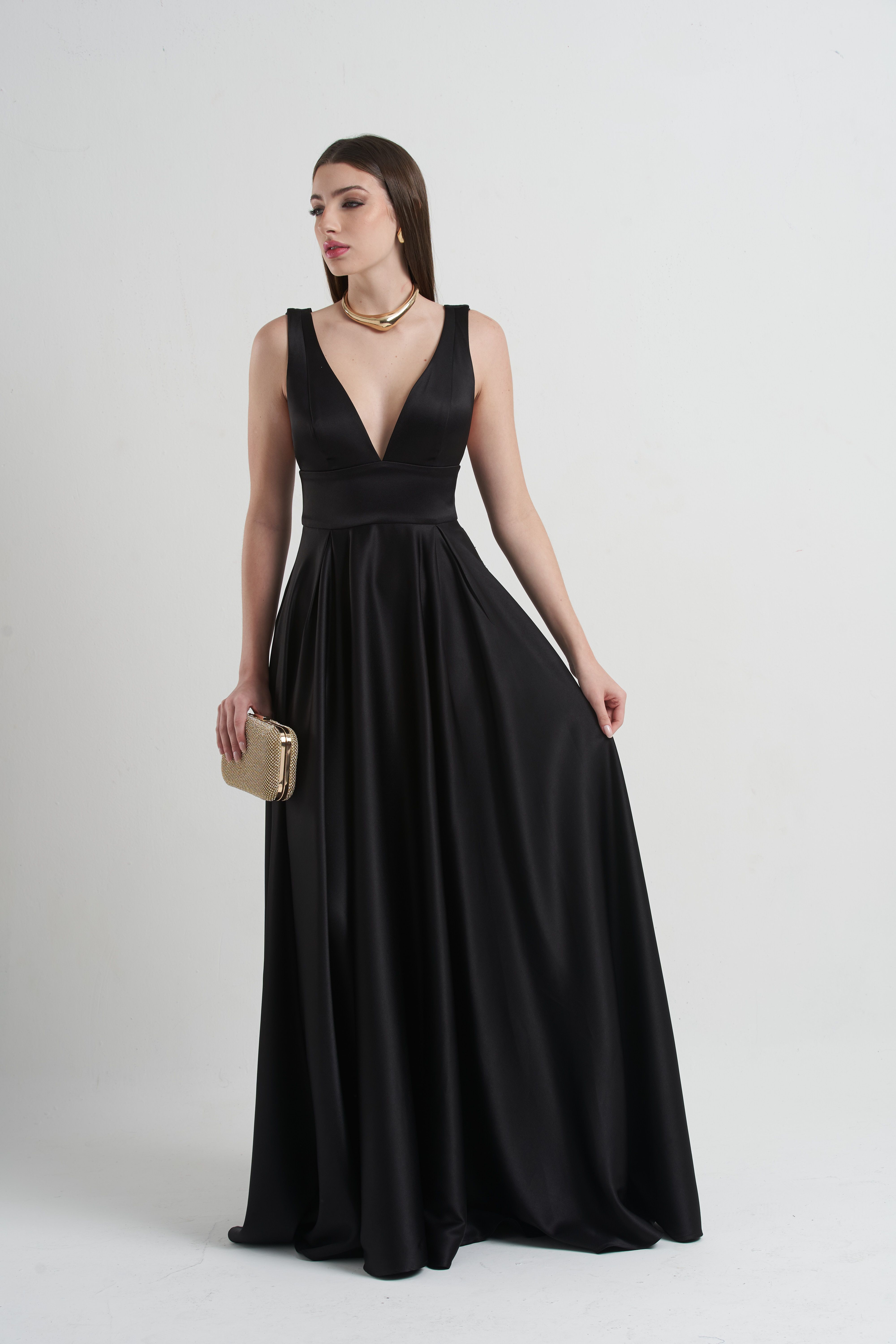 Vestido Cetim Com Pala Preto