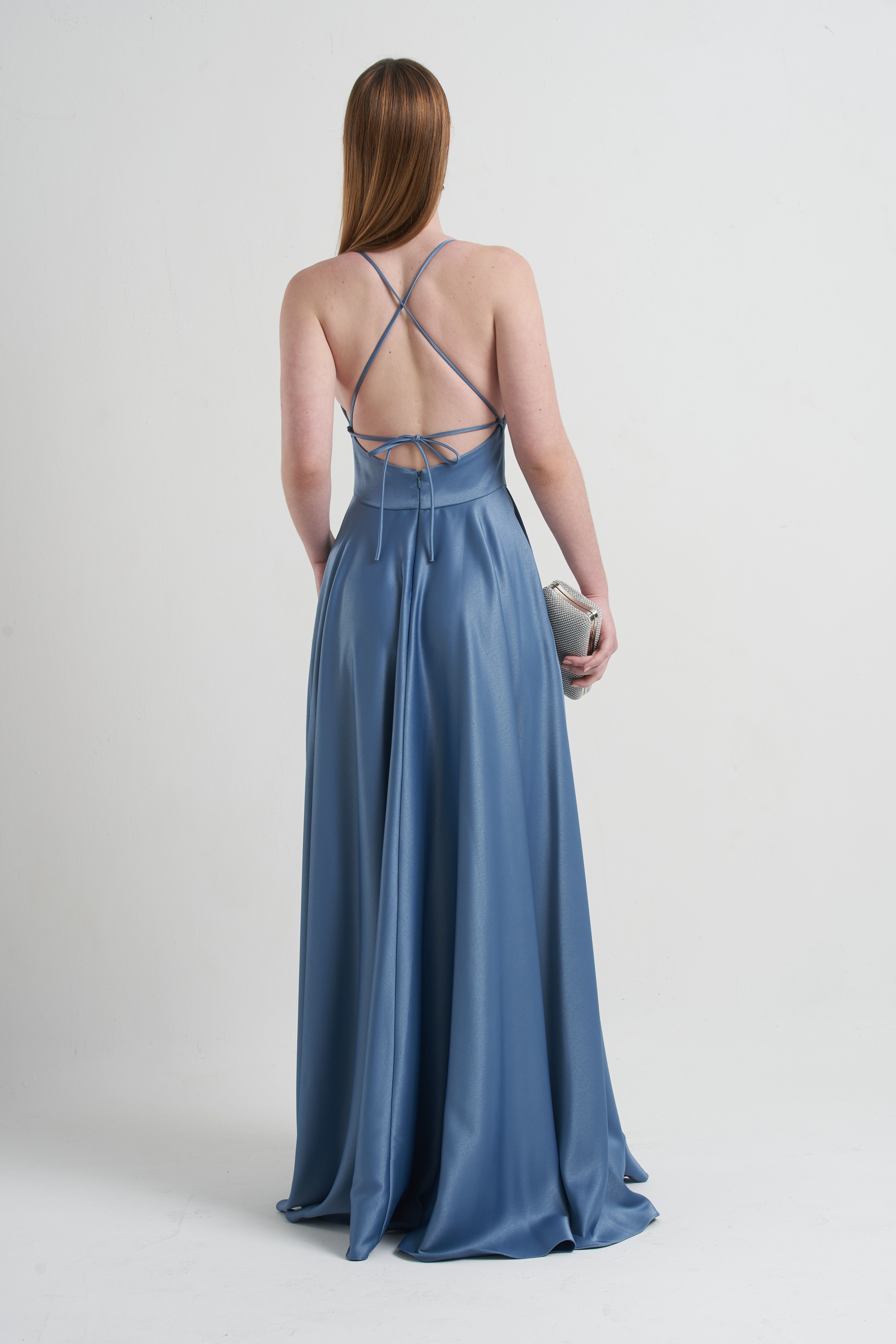 Vestido Cetim com Pala Azul 