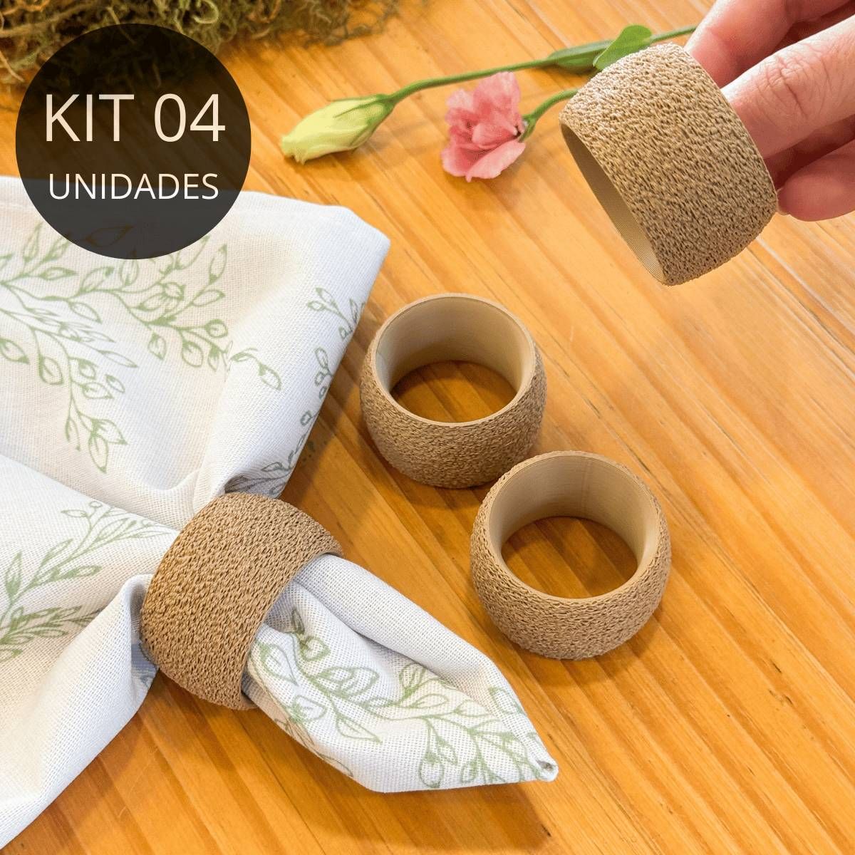 Kit 4 Porta Guardanapos Redondo Textura Nude