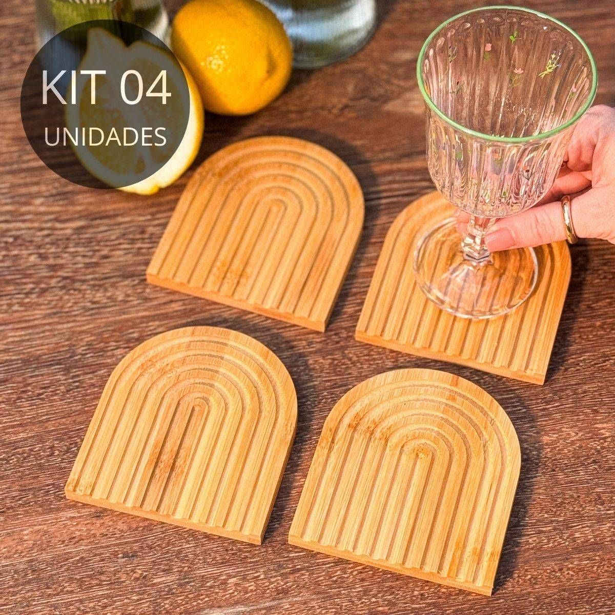 Kit 4 Porta Copos Aura em Bambu - Lyor