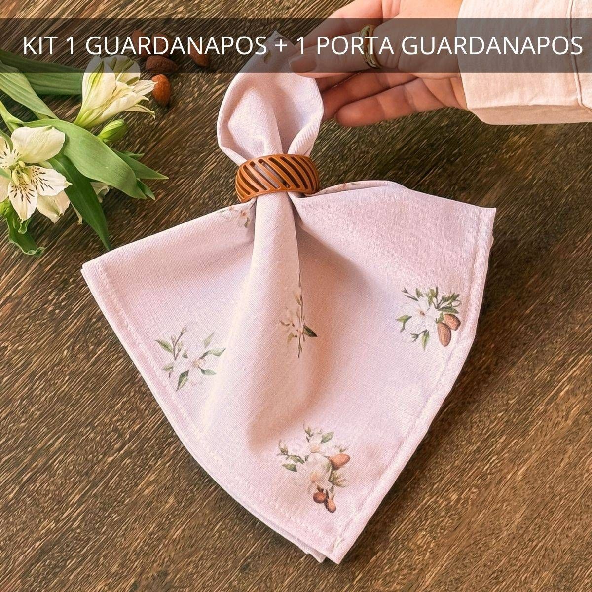 Kit 1 Guardanapo + 1 Porta Guardanapo Coleção Amêndoas