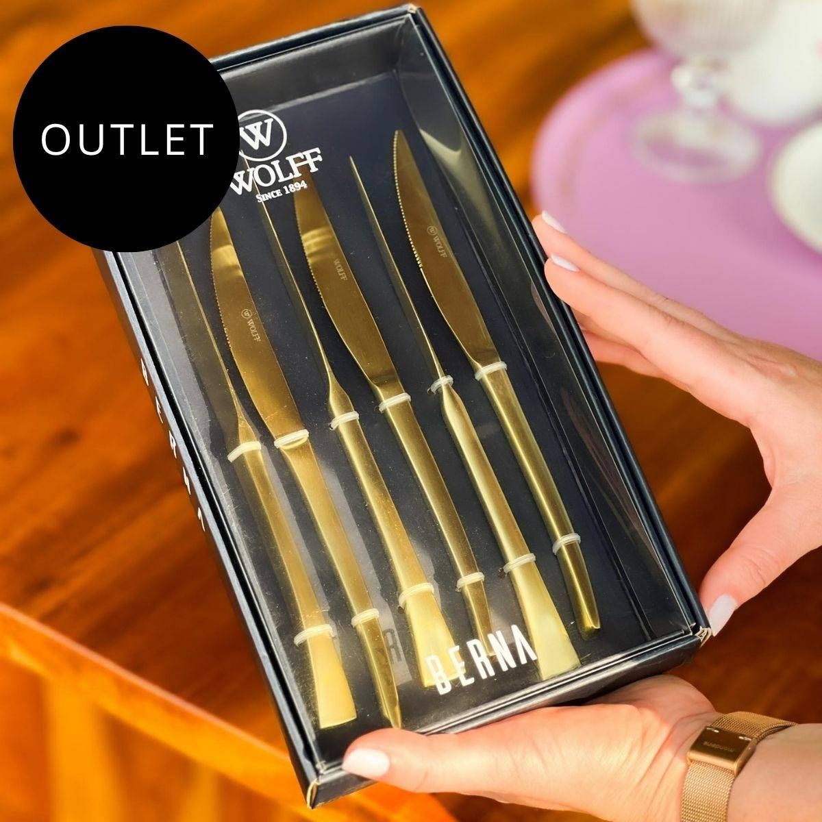 OUTLET Kit 6 Facas de Sobremesa Aço Inox Berna Champanhe