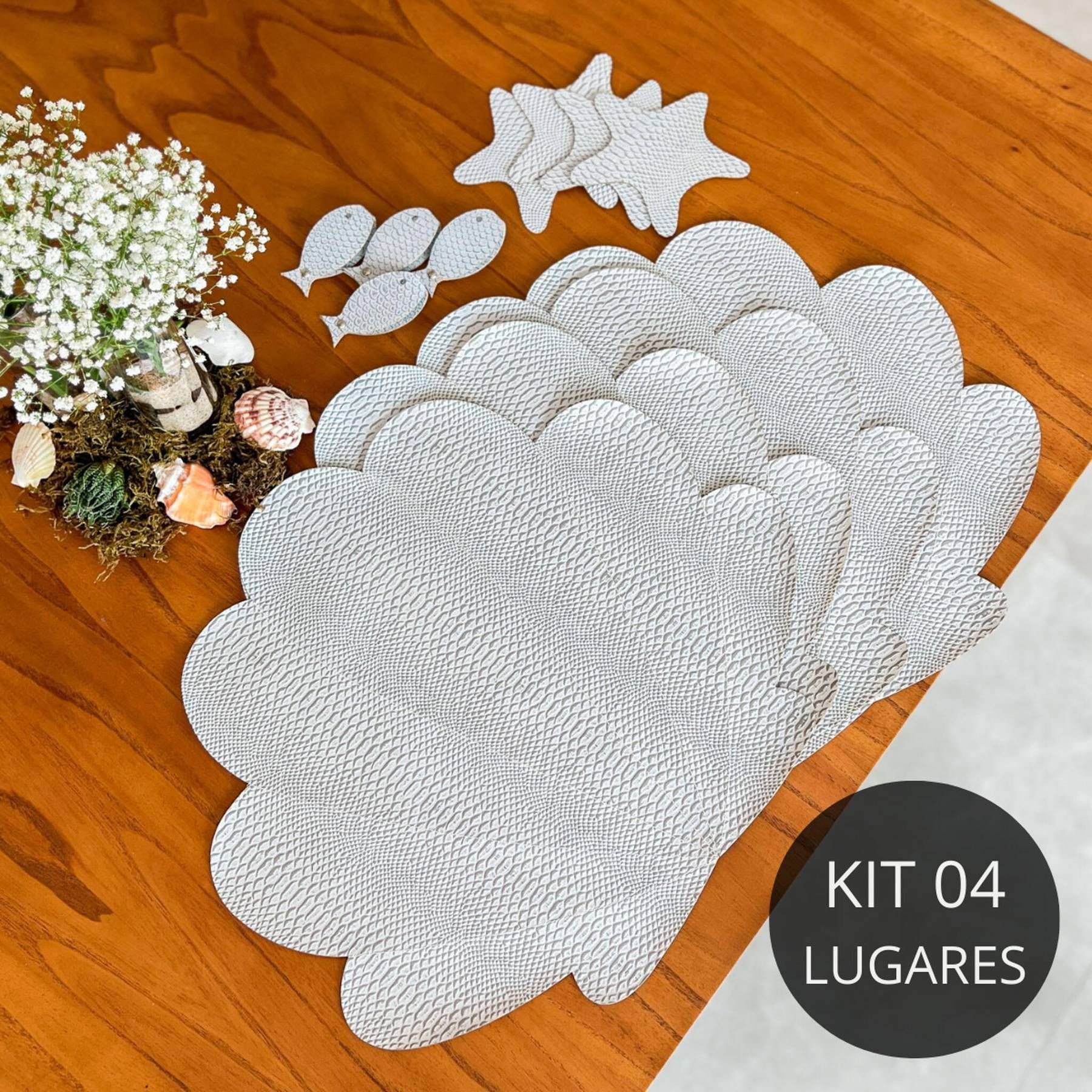 Kit 4 Lugares em Couro Ecológico - Coleção Mar Calmo