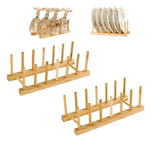 Kit 2 Escorredor Suporte Organizador Pratos Copos Bambu 30cm