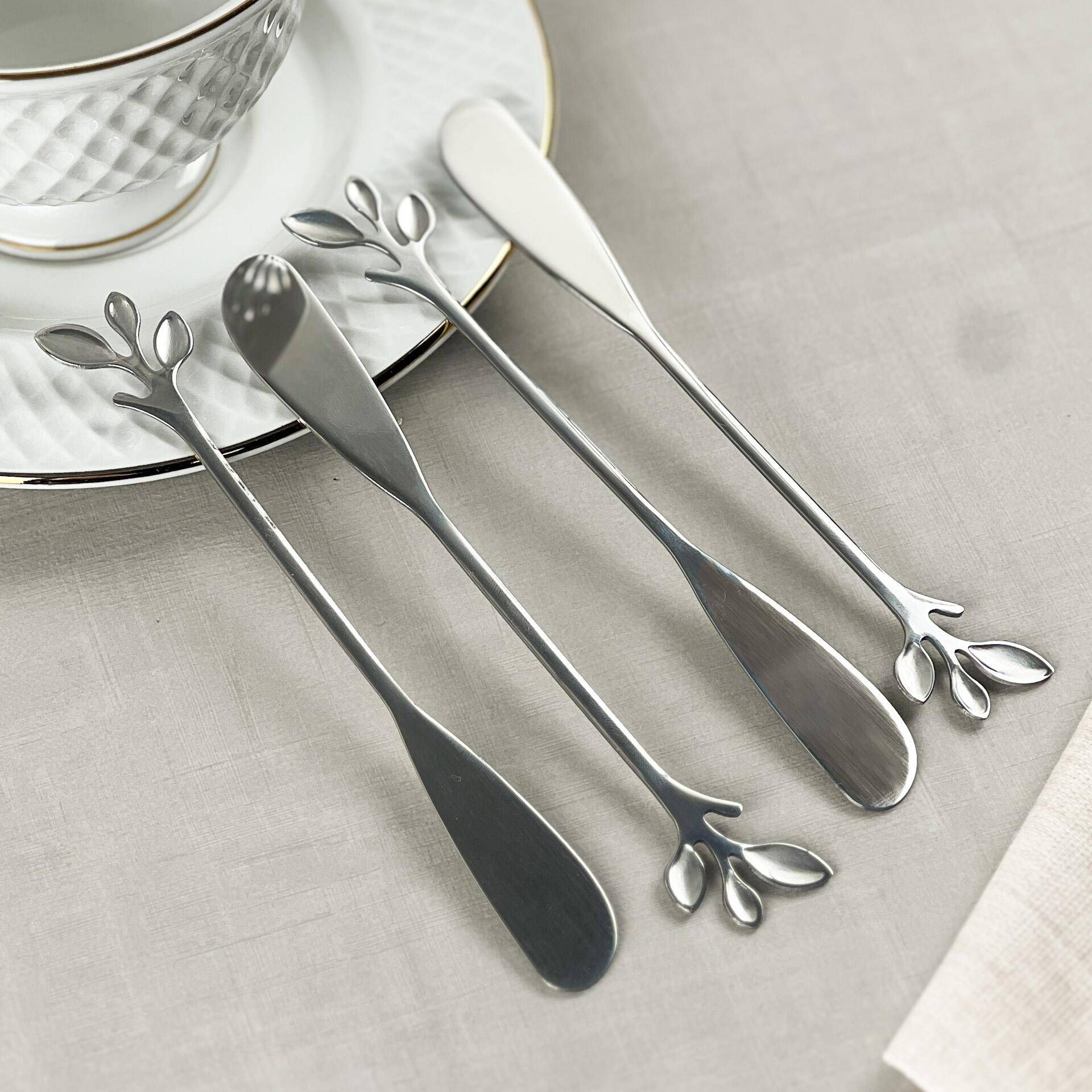 Kit 4 Espátulas de Aço Inox Leaves Prata - Wollf