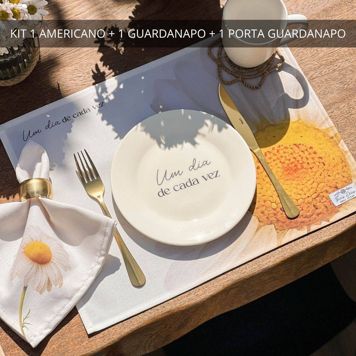 Kit 1 Americano +1 Guardanapo +1 Porta Guardanapo - Coleção Margaridas