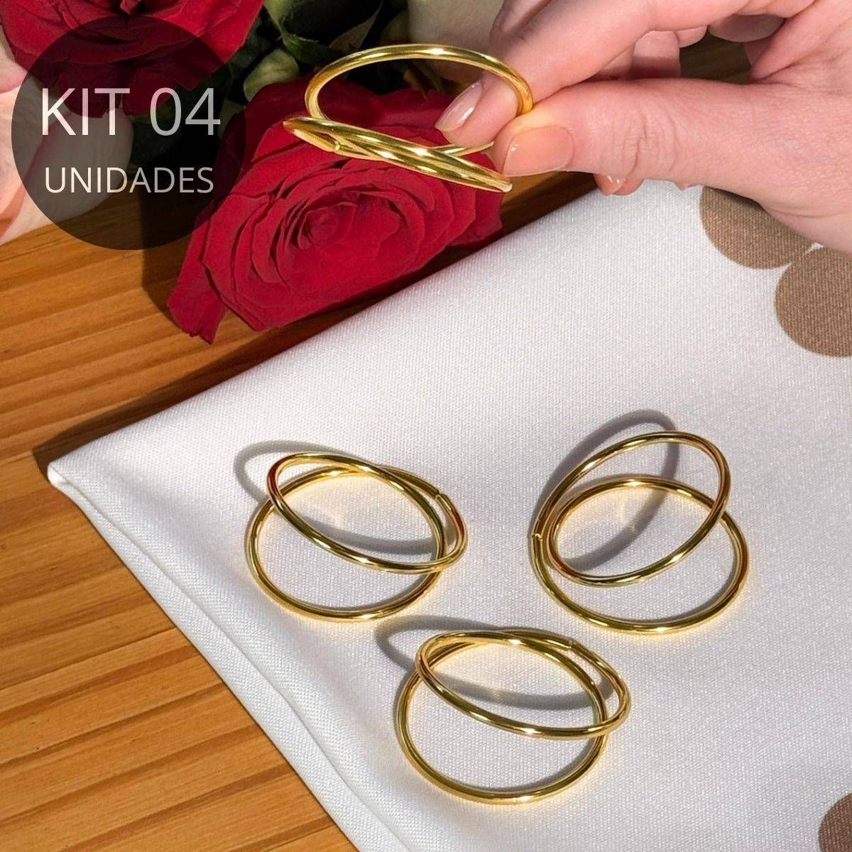 Kit 4 Porta Guardanapo Argola Dupla Metal Dourada - Coleção Elo Perfeito