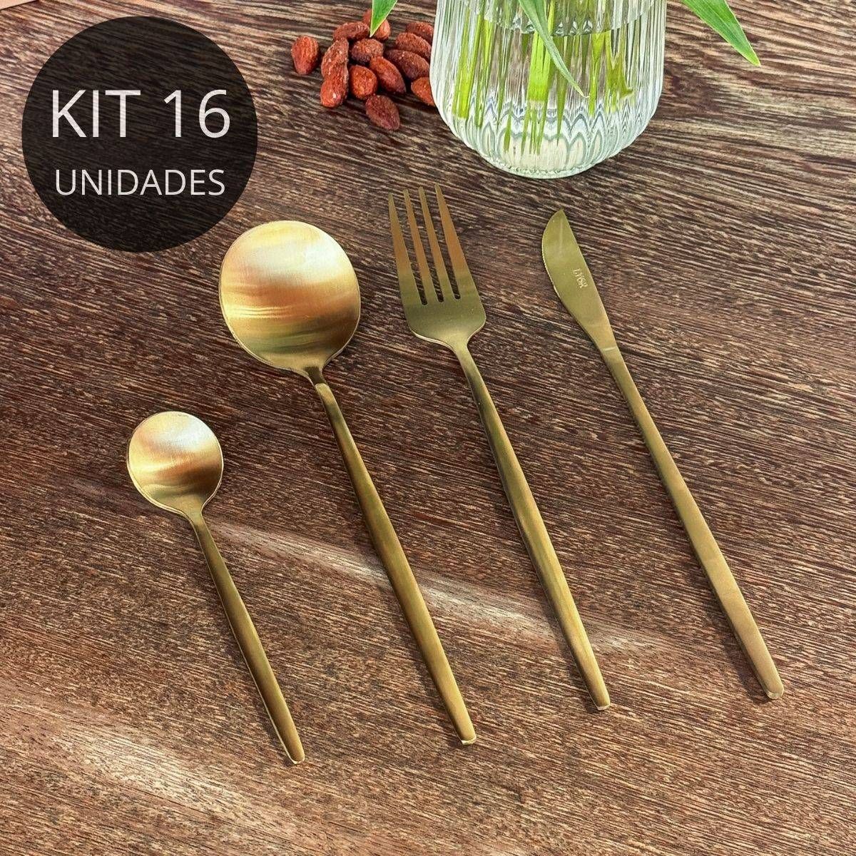 Faqueiro 16 Peças De Aço Inox  Ópera Champanhe Premium Lyor