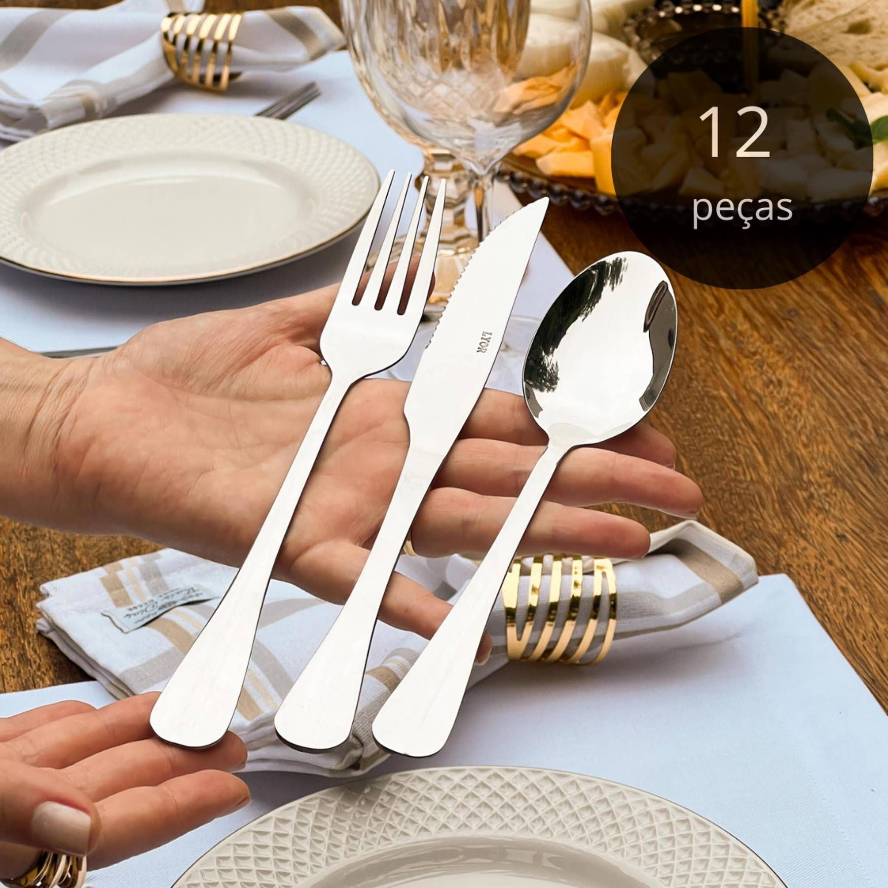 Faqueiro 12 Peças De Aço Inox  Prata Positano Premium - Lyor
