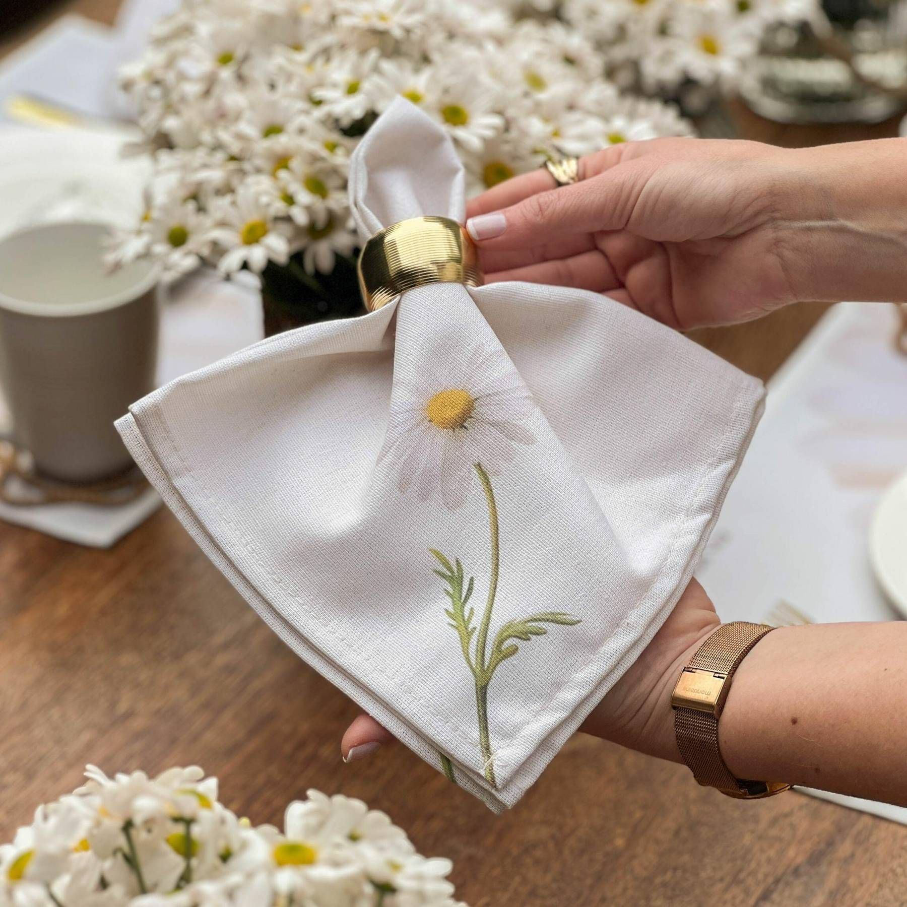 Guardanapo em Linho Misto - Coleção Margaridas