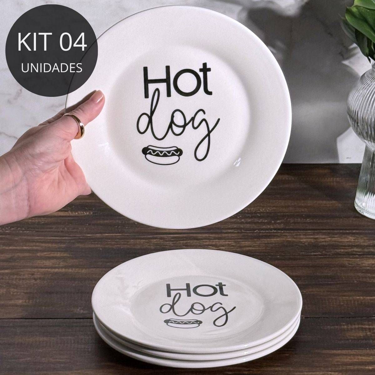 Kit 4 Pratos de Porcelana Hot Dog - 20cm