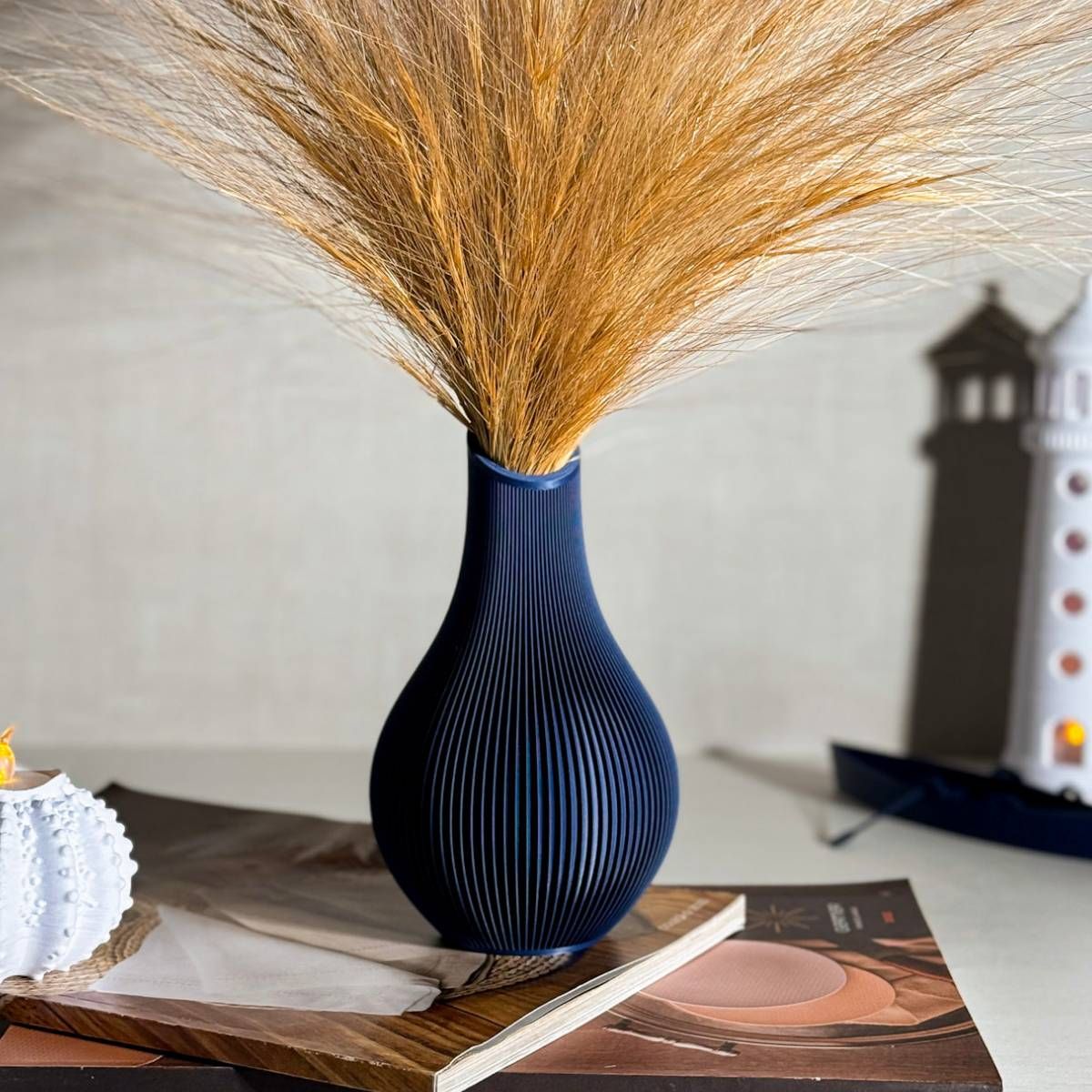 Vaso Canelado em Formato de Gota Azul - Coleção Peixes