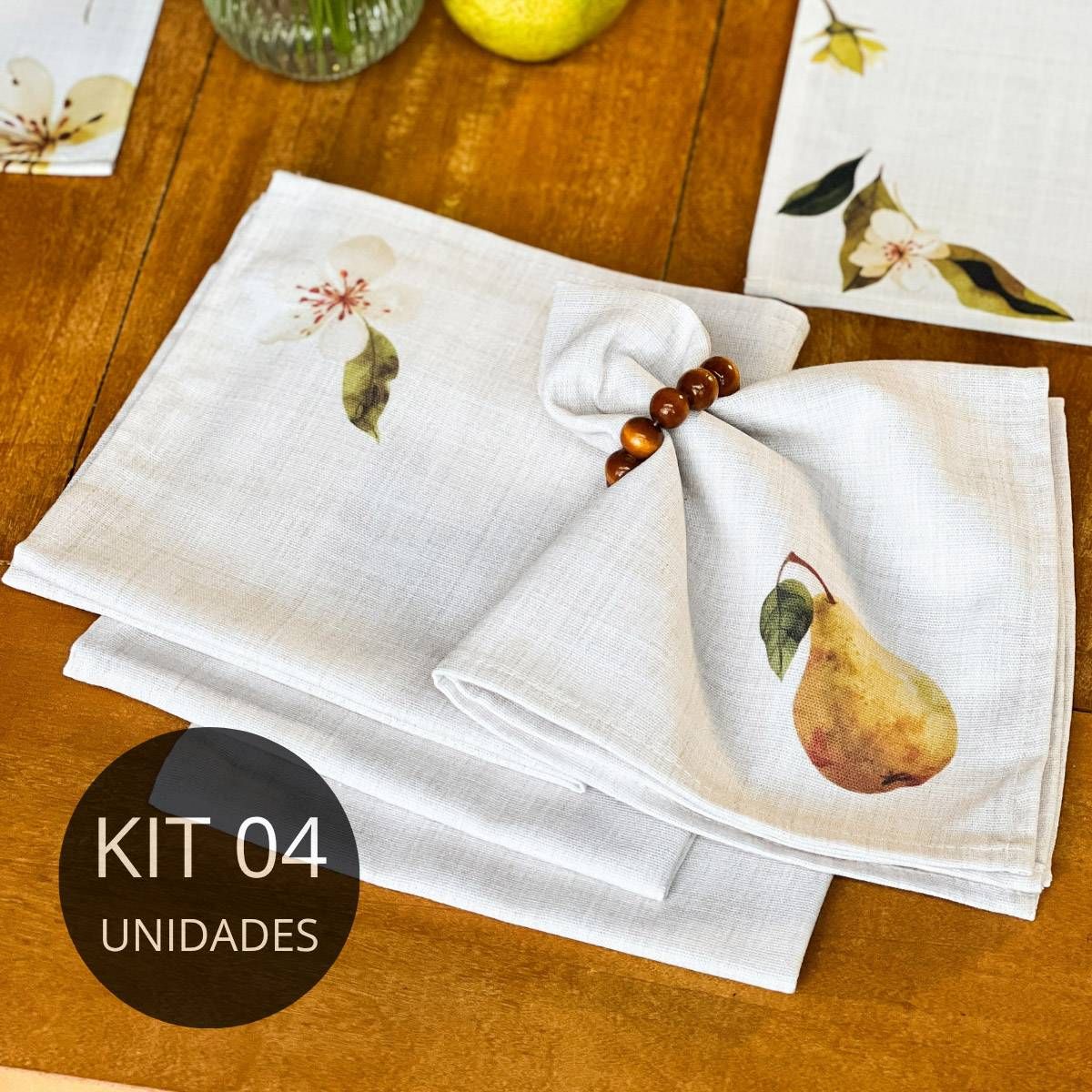 Kit 4 Guardanapos em Linho Misto - Coleção Peras