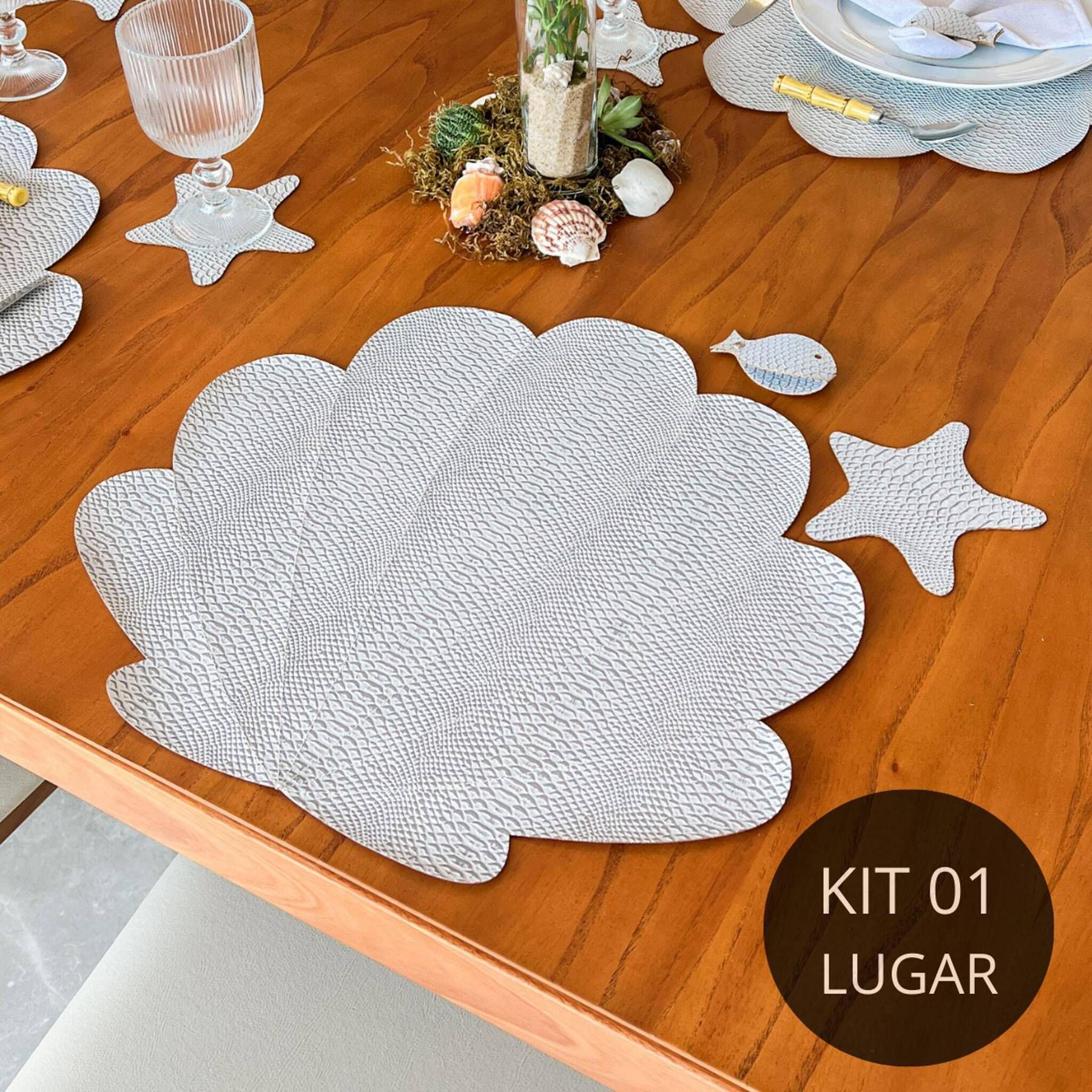 Kit 1 Lugar em Couro Ecológico - Coleção Mar Calmo