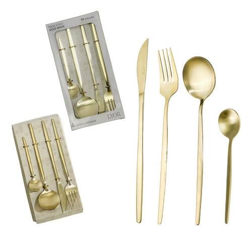 Faqueiro 16 Peças De Aço Inox  Ópera Champanhe Premium Lyor