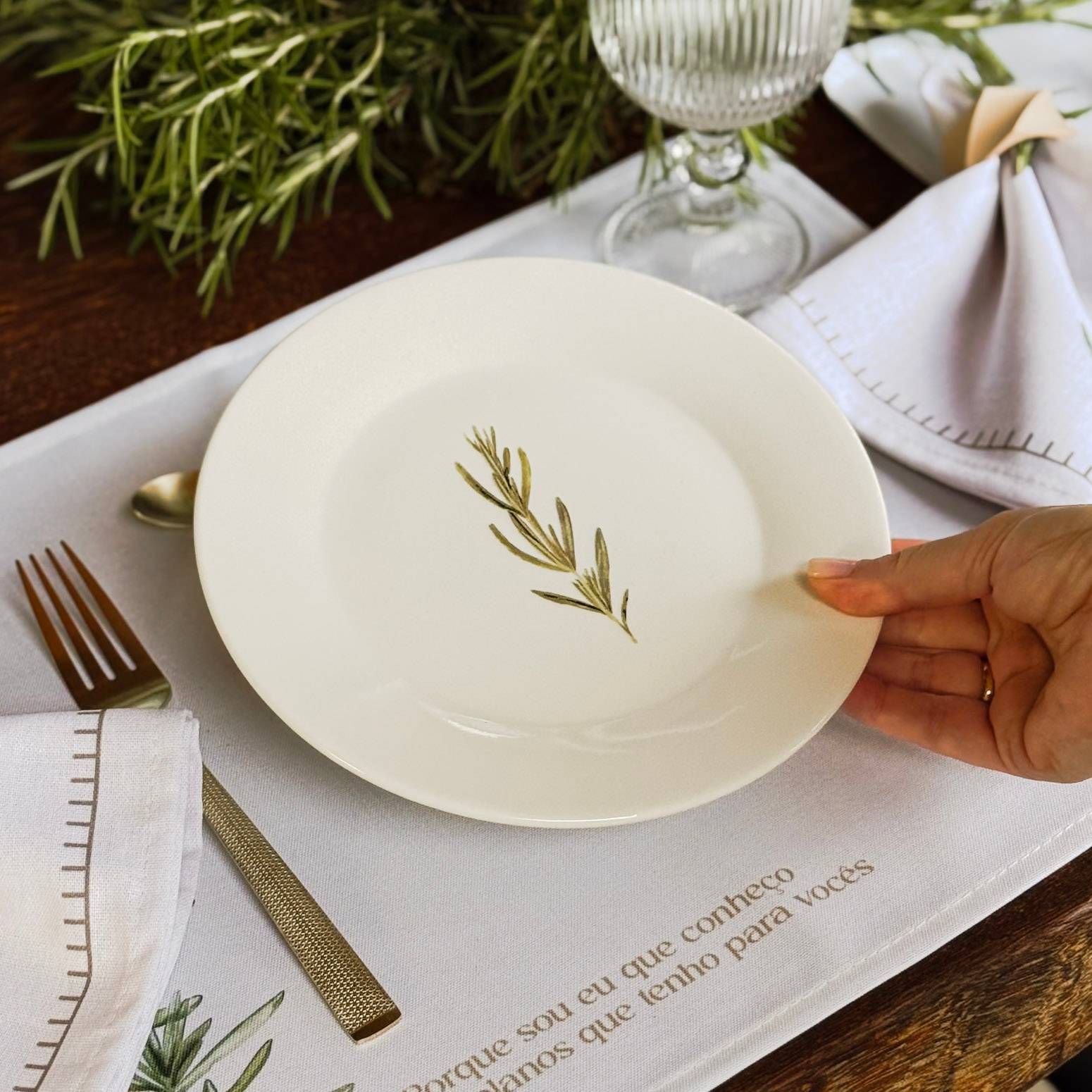 OUTLET Prato de Sobremesa de Porcelana - Coleção Alecrim
