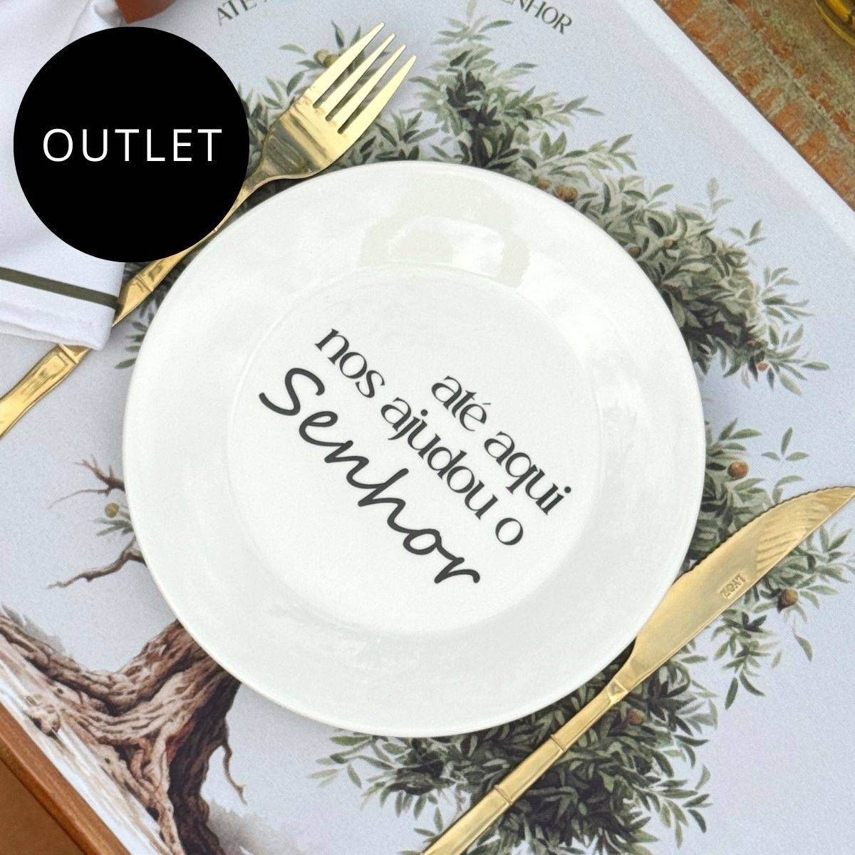 OUTLET Prato de Sobremesa Frase "Até aqui nos ajudou o Senhor''