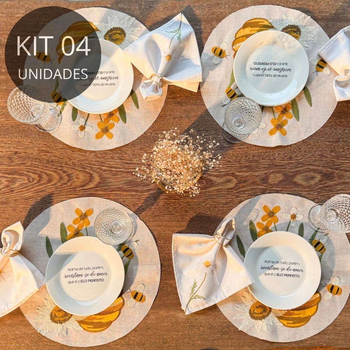 Kit 4 Americanos Redondo Bordado Bee Happy