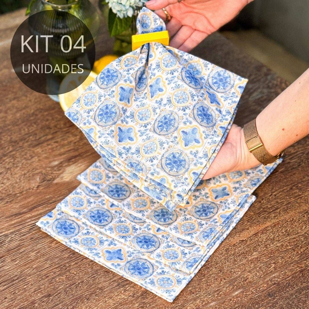 Kit 4 Guardanapos de Linho - Limão Mediterrâneo