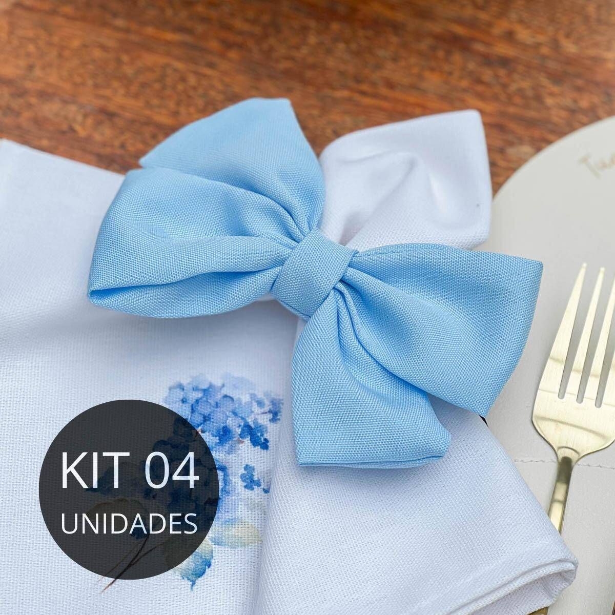 Kit 4 Porta Guardanapos Laço Azul - Coleção Hortênsias