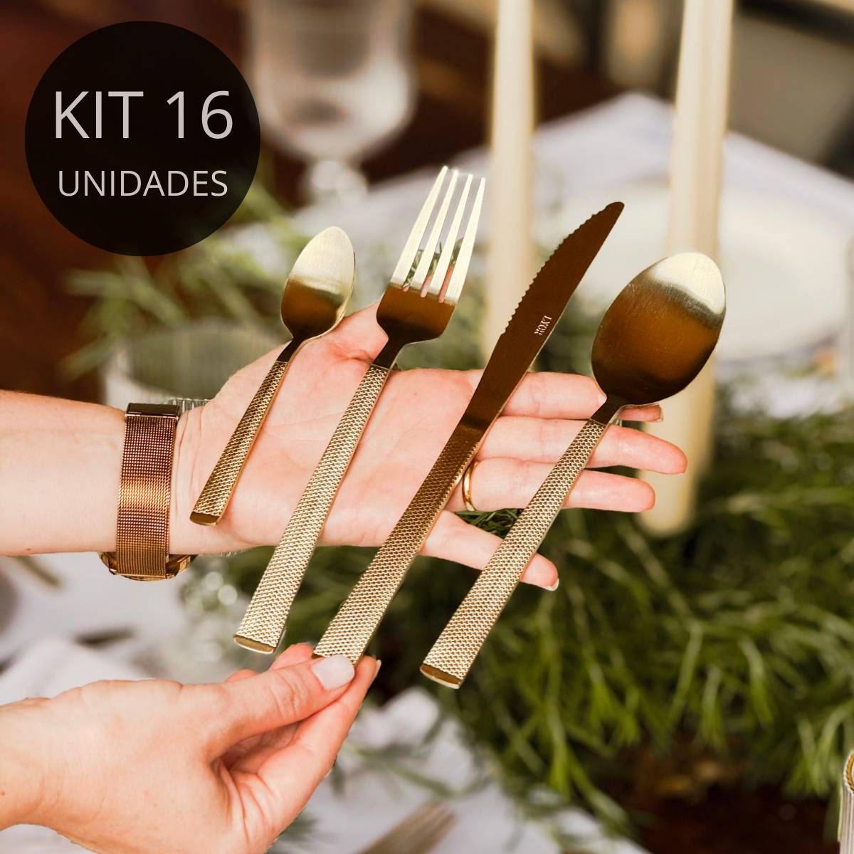 Faqueiro 16 Peças de Aço Inox Champanhe Santorini - Lyor