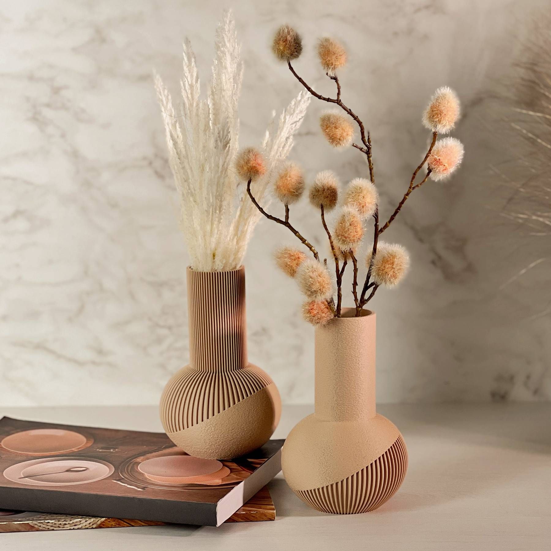 Kit 2 Vasos Bulbo Canelado Textura - Bege