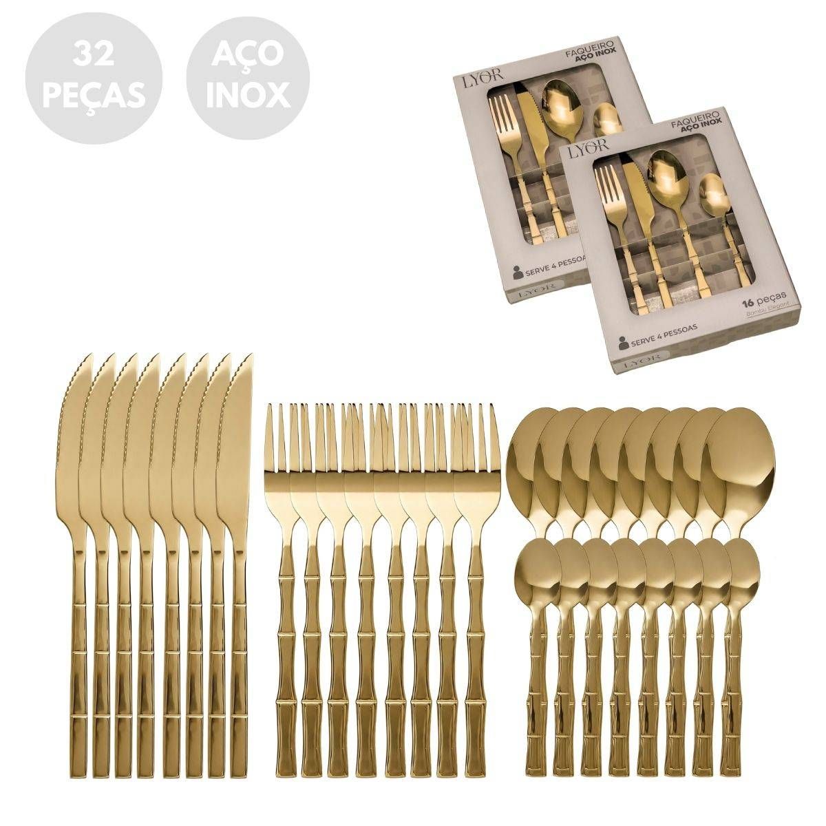 Faqueiro 32 Peças de Aço Inox Bambu Elegant - Lyor