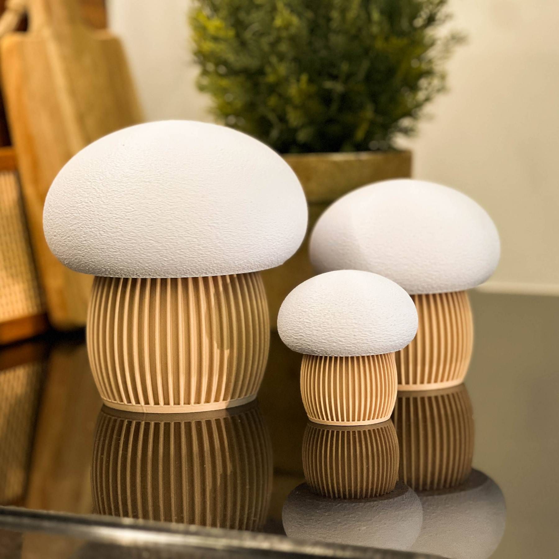 Kit 3 Recipientes Decorativos em Formato de Cogumelos
