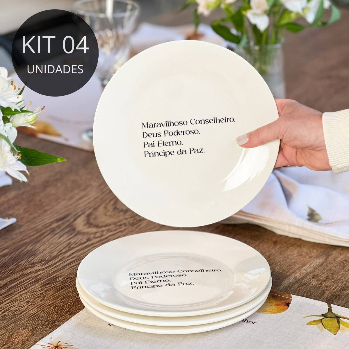 Kit 4 Pratos de Sobremesa Frase "Maravilhoso, conselheiro.."