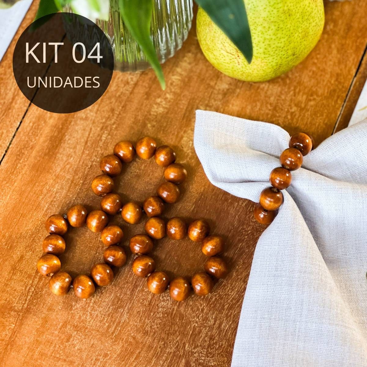 Kit 4 Porta Guardanapos de Bolas em Madeira - Coleção Peras