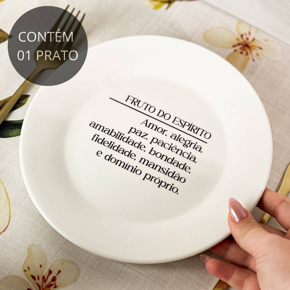 Prato de Sobremesa com frase "Fruto do Espírito..."