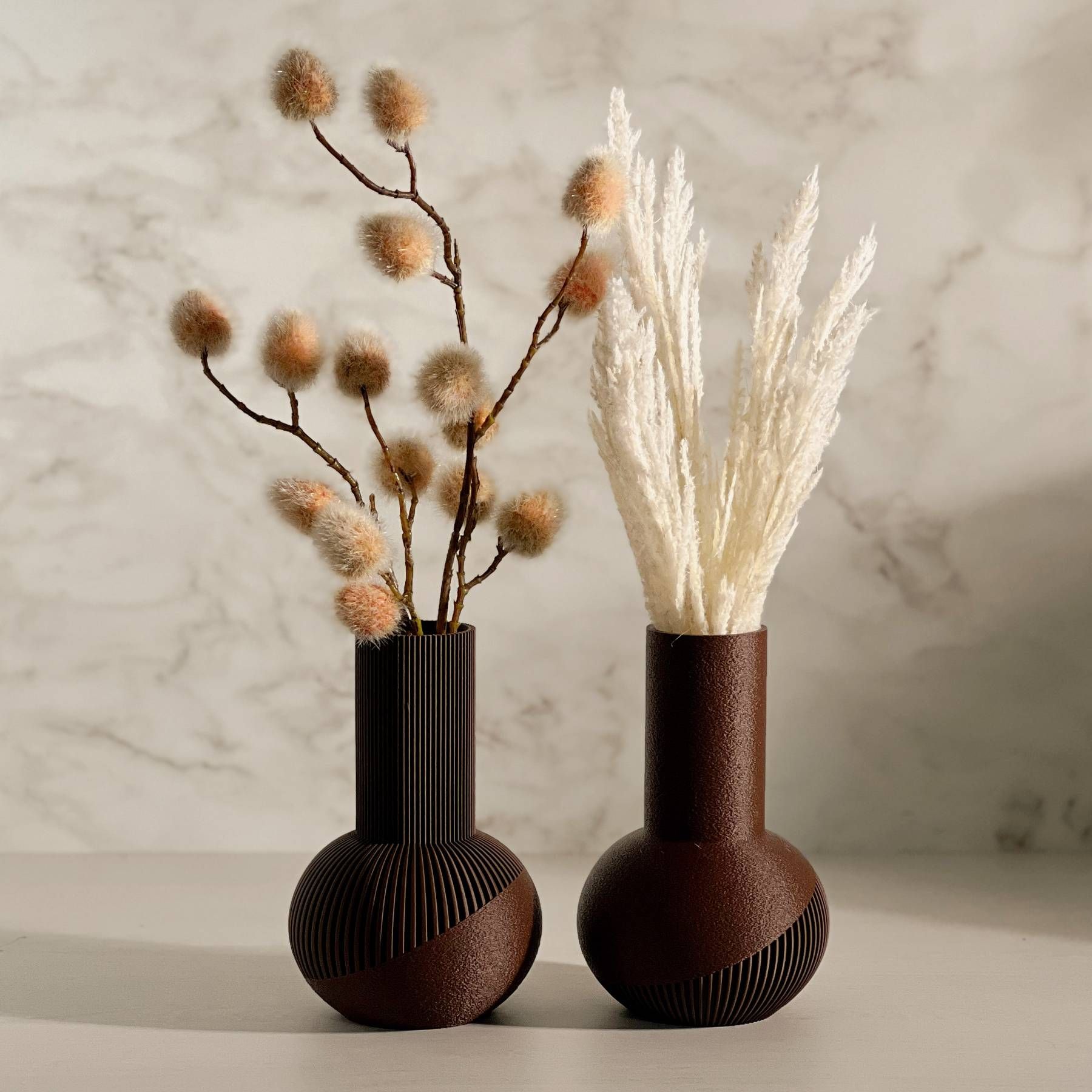 Kit 2 Vasos Bulbo Canelado Textura - Marrom