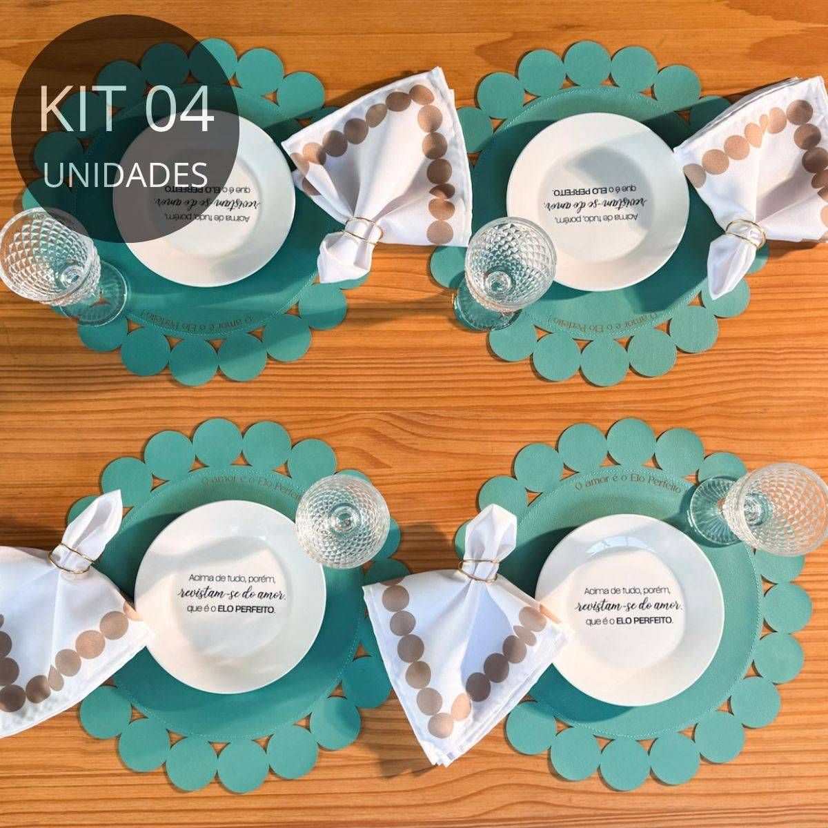 Kit 4 Americanos em Couro Ecológico Turquesa - Coleção Elo Perfeito