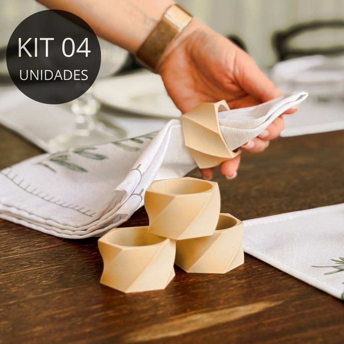 Kit 4 Porta Guardanapos Espirais Bege - Coleção Alecrim