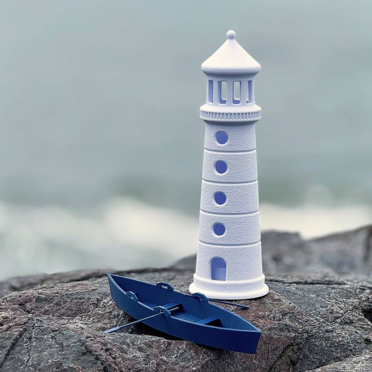 Farol com Porta Vela e Barco Decorativo - Coleção Peixes