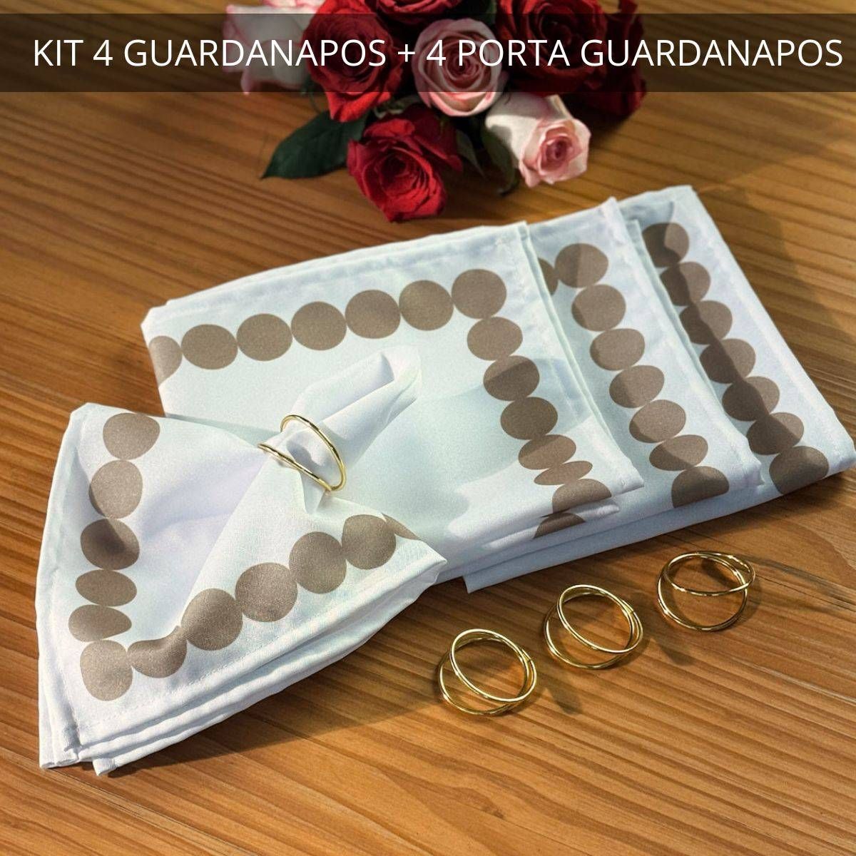Kit 4 Guardanapos + 4 Porta Guardanapos Coleção Elo Perfeito