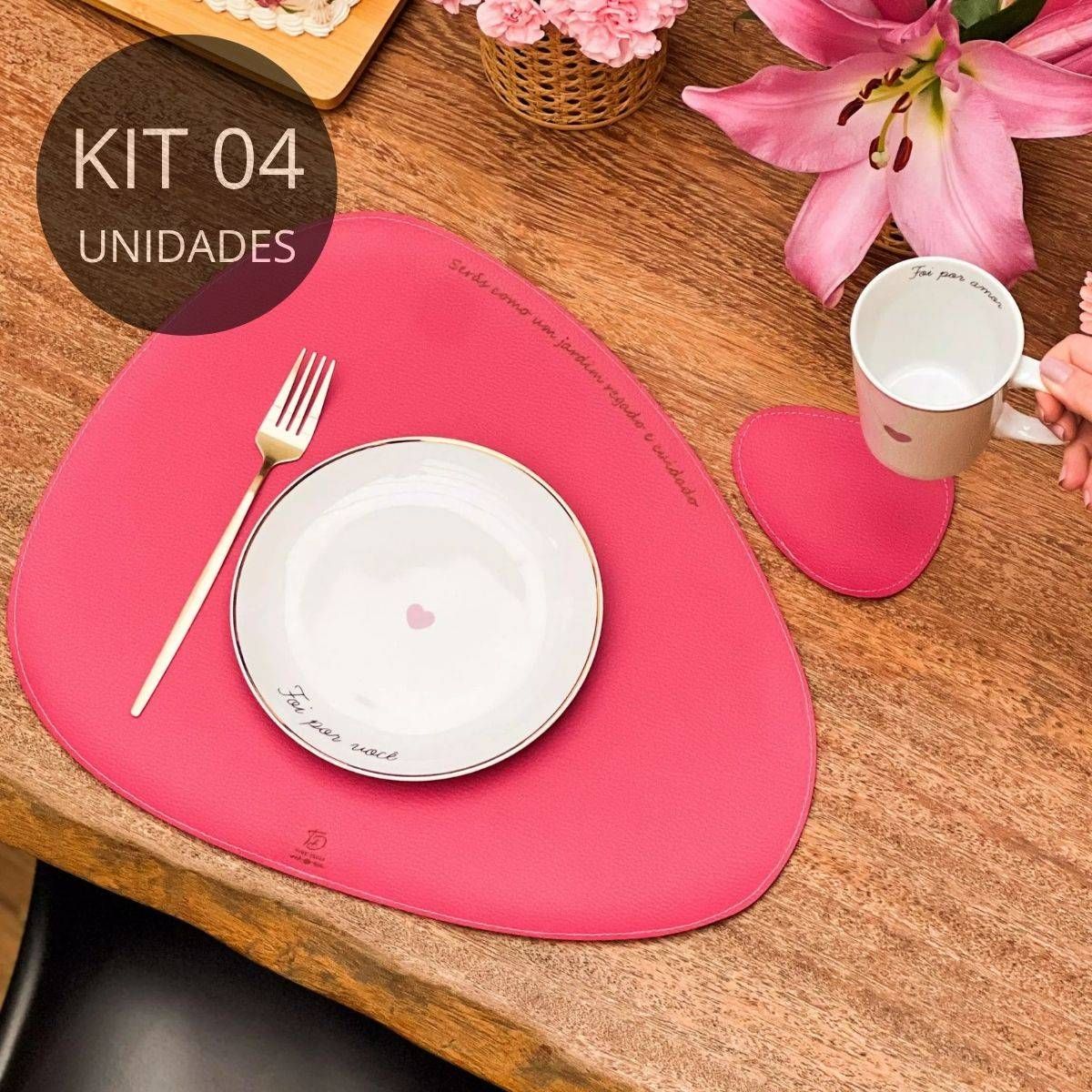 Kit 4 Americanos e Porta Copos Couro Ecológico - Jardim Regado