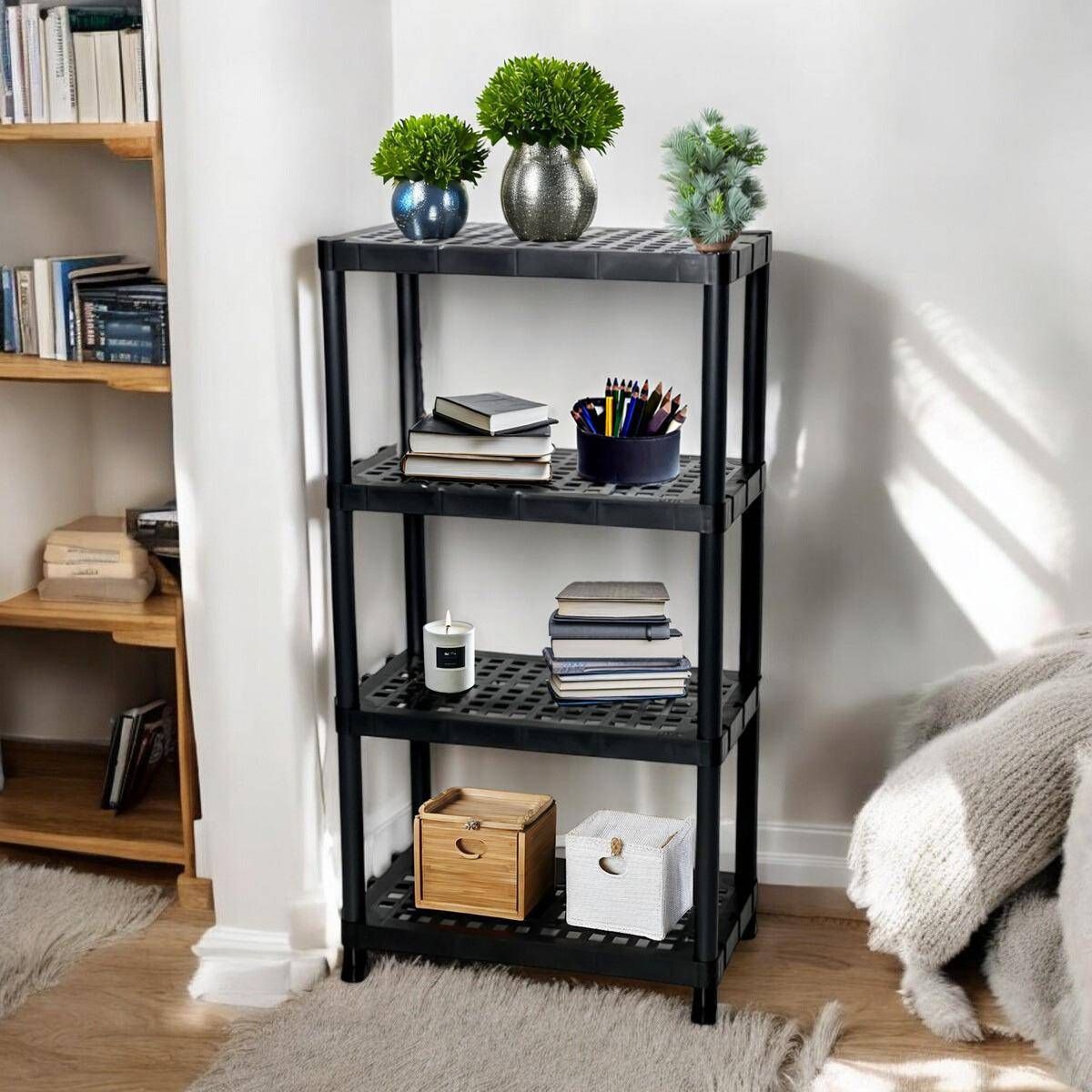 Estante Modular Reforçada 4 Prateleiras Preta Plástico 60cm