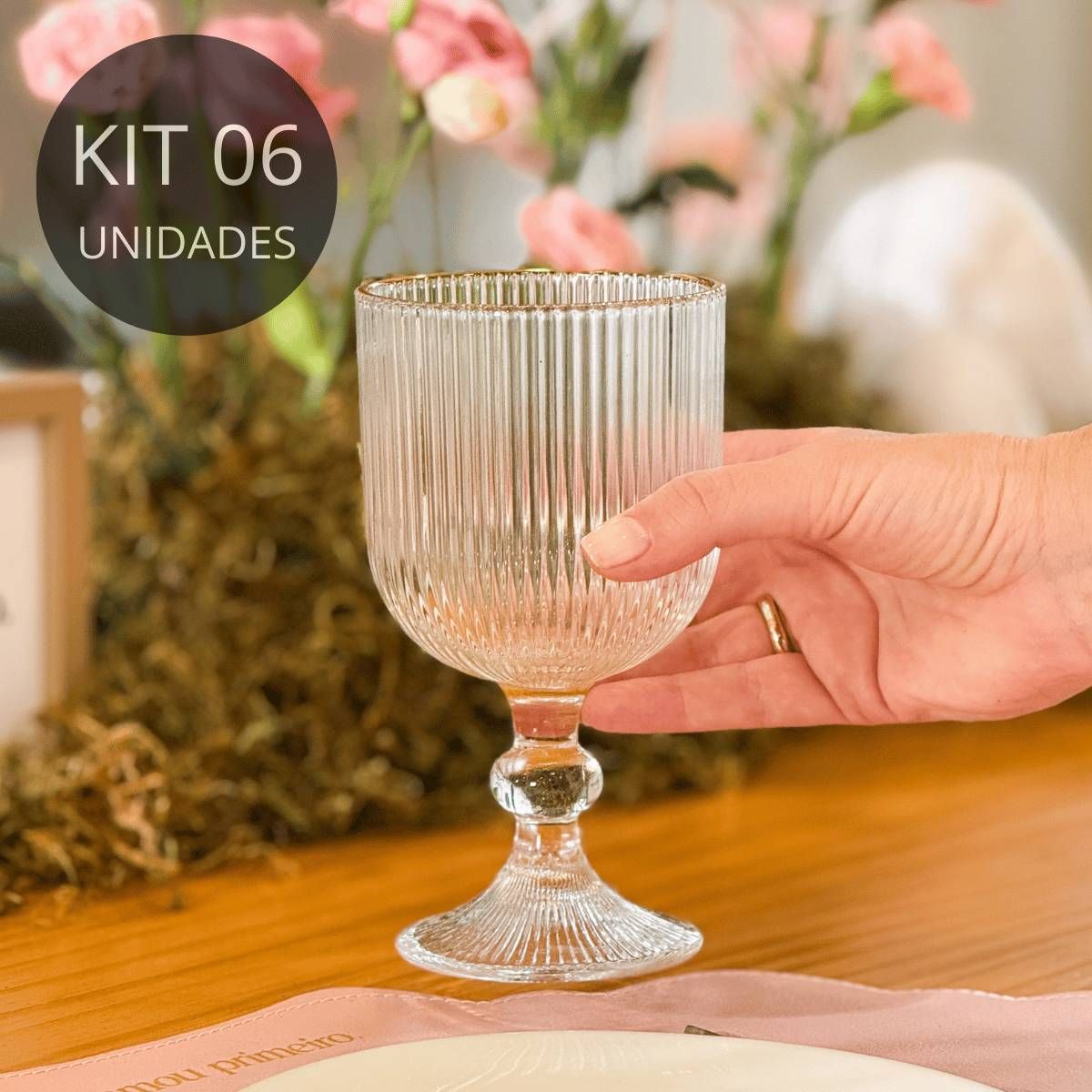 Jogo 2 Taças de Vidro Lines com Fio de Ouro - 380ml