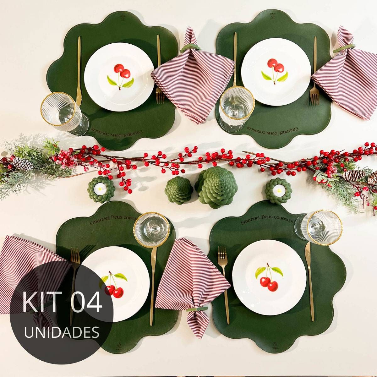 Kit 4 Americanos em Couro Ecológico Verde - Coleção Emanuel