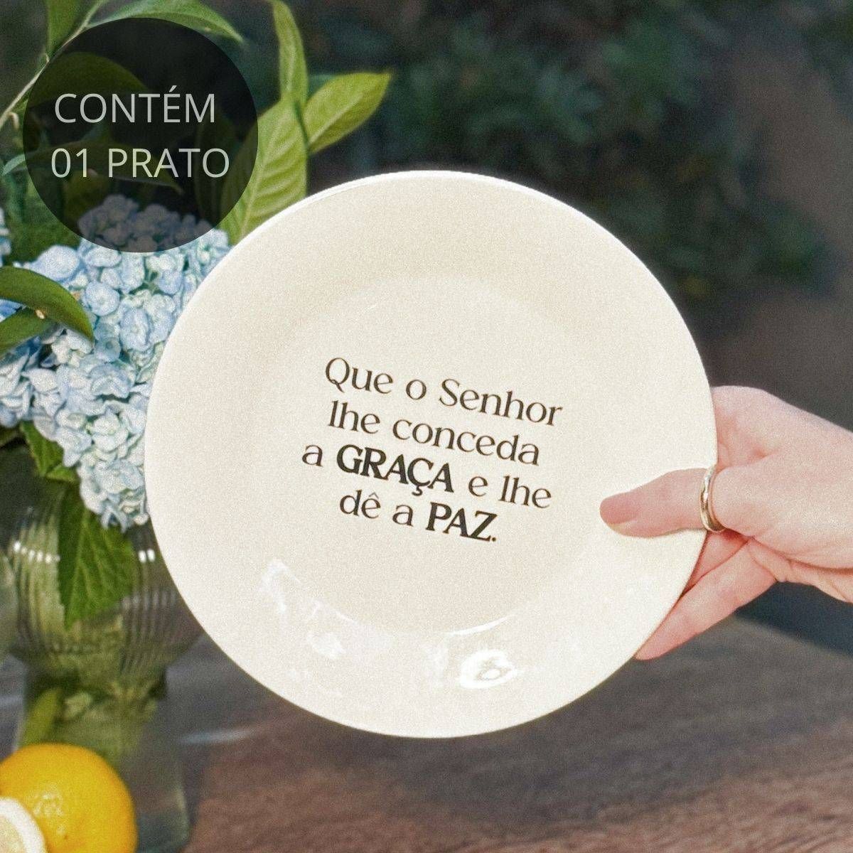Prato de Sobremesa com Frase "Que o Senhor lhe conceda..."