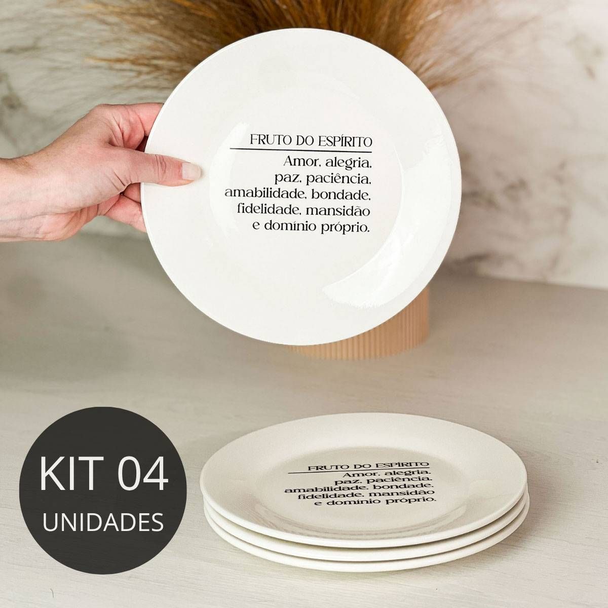 Kit 4 Pratos De Sobremesa Com Frase  Fruto Do Espírito...