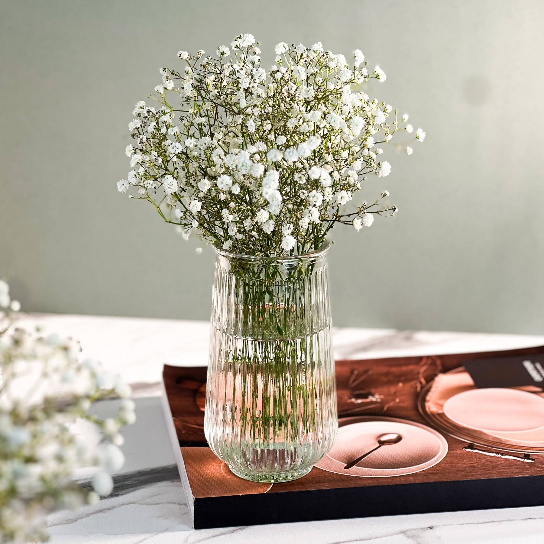 Vaso de Vidro Canelado Slim 15cm - 550ml