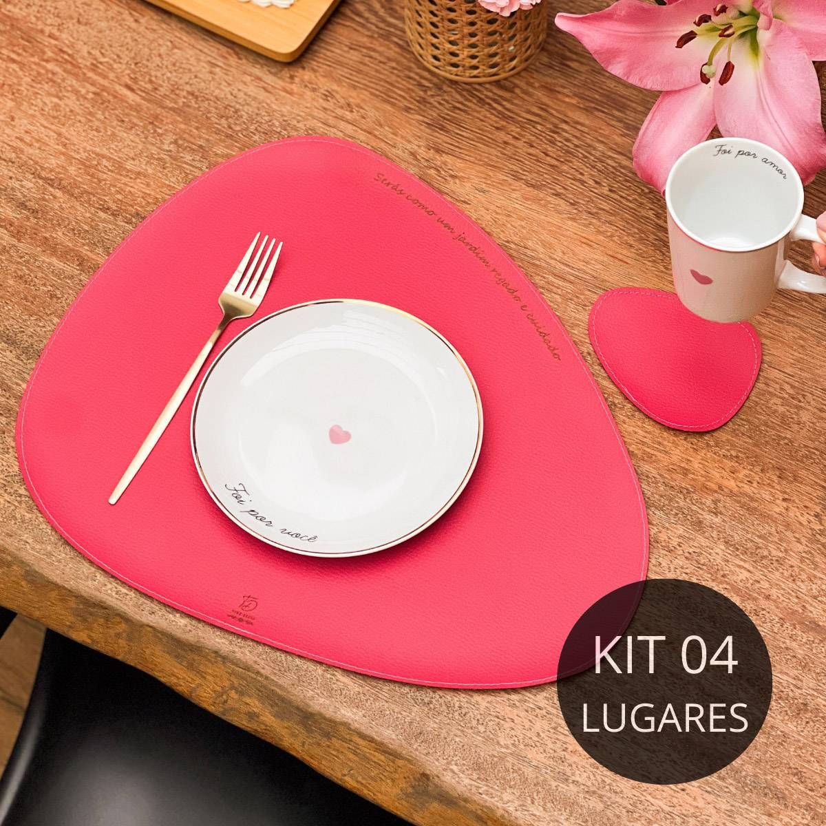 Kit 4 Americanos e Porta Copos Couro Ecológico - Jardim Regado