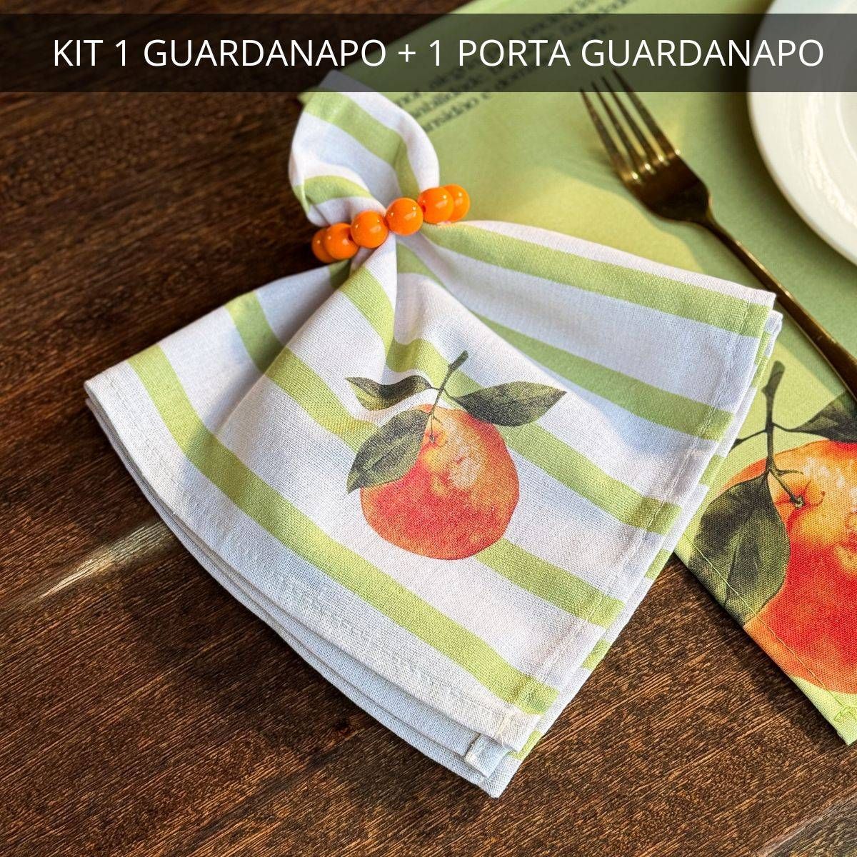 Kit 1 Guardanapo + 1 Porta Guardanapo - Coleção Tangerinas