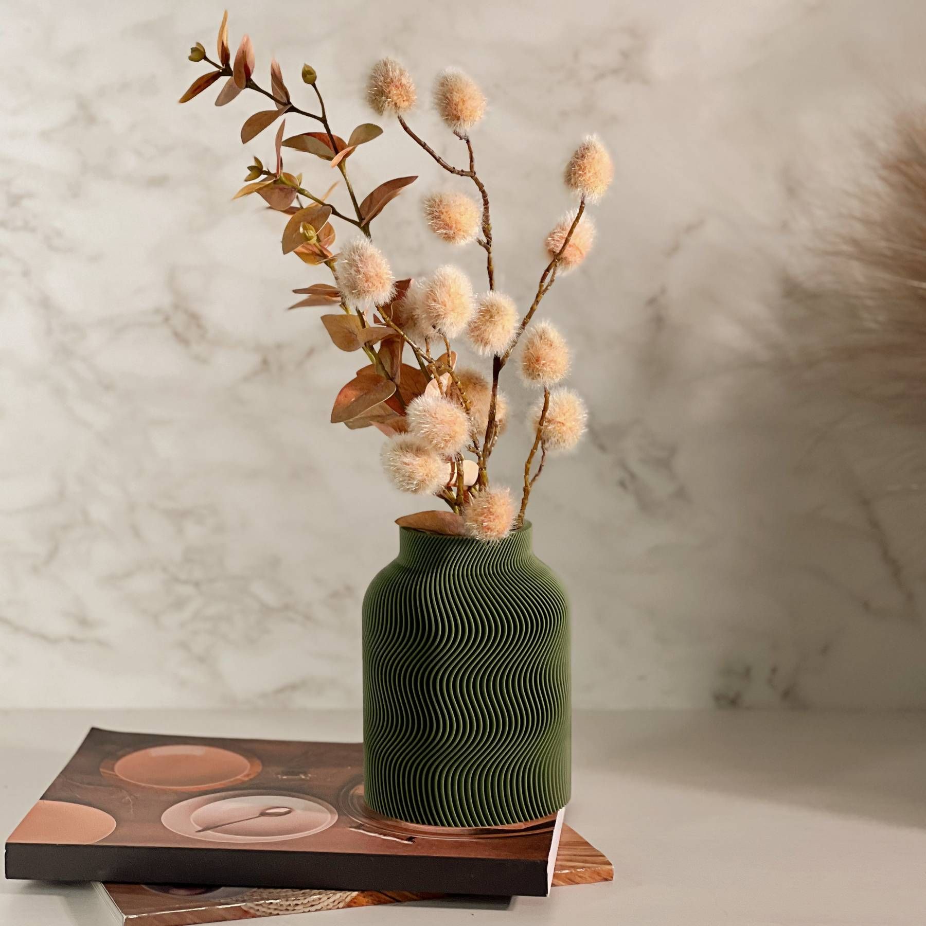 Vaso Canelado Ondas Textura Minimalista - Verde